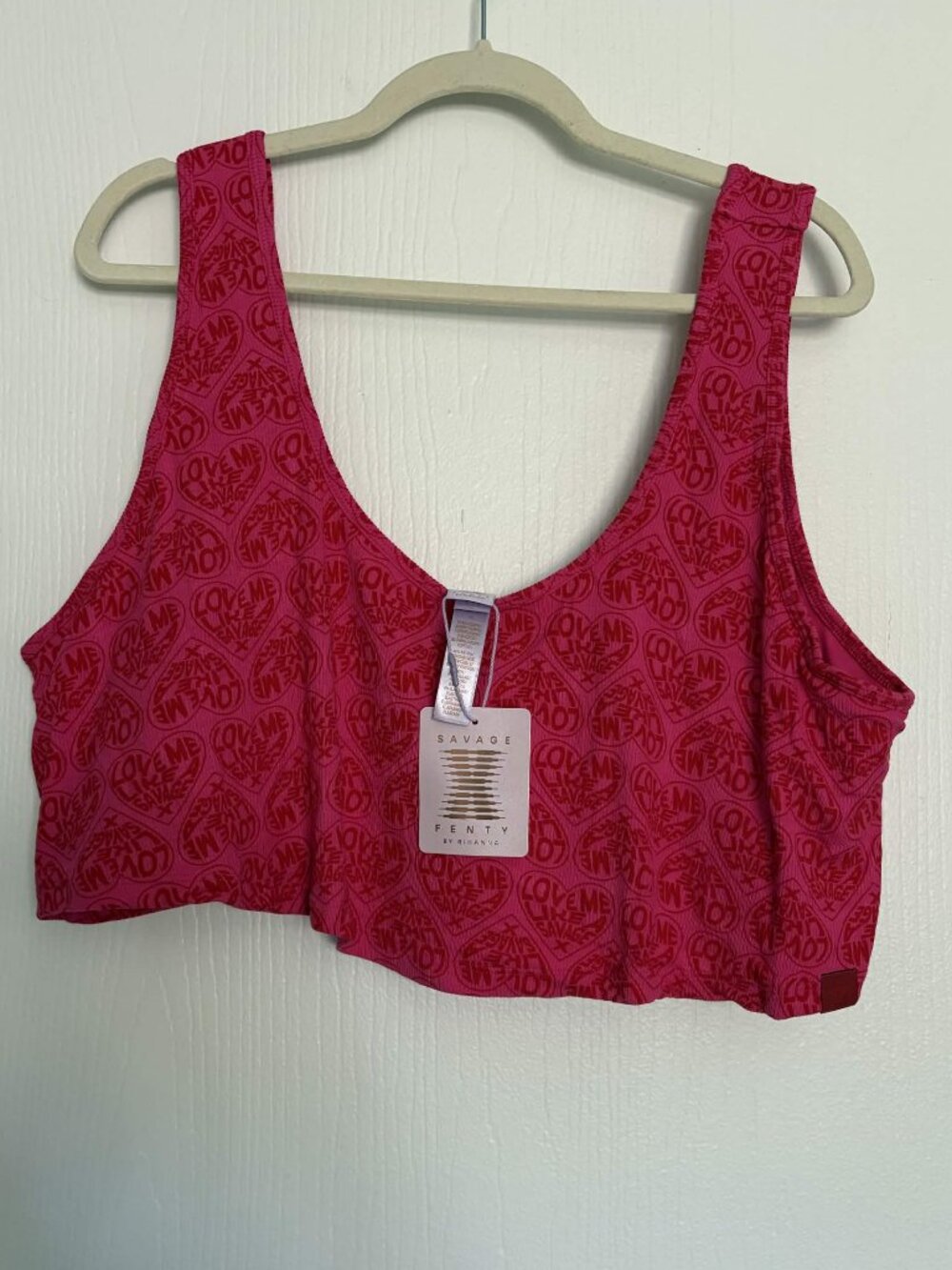 Savage x Fenty Pink Heart Rib Sleep Crop Top 4x